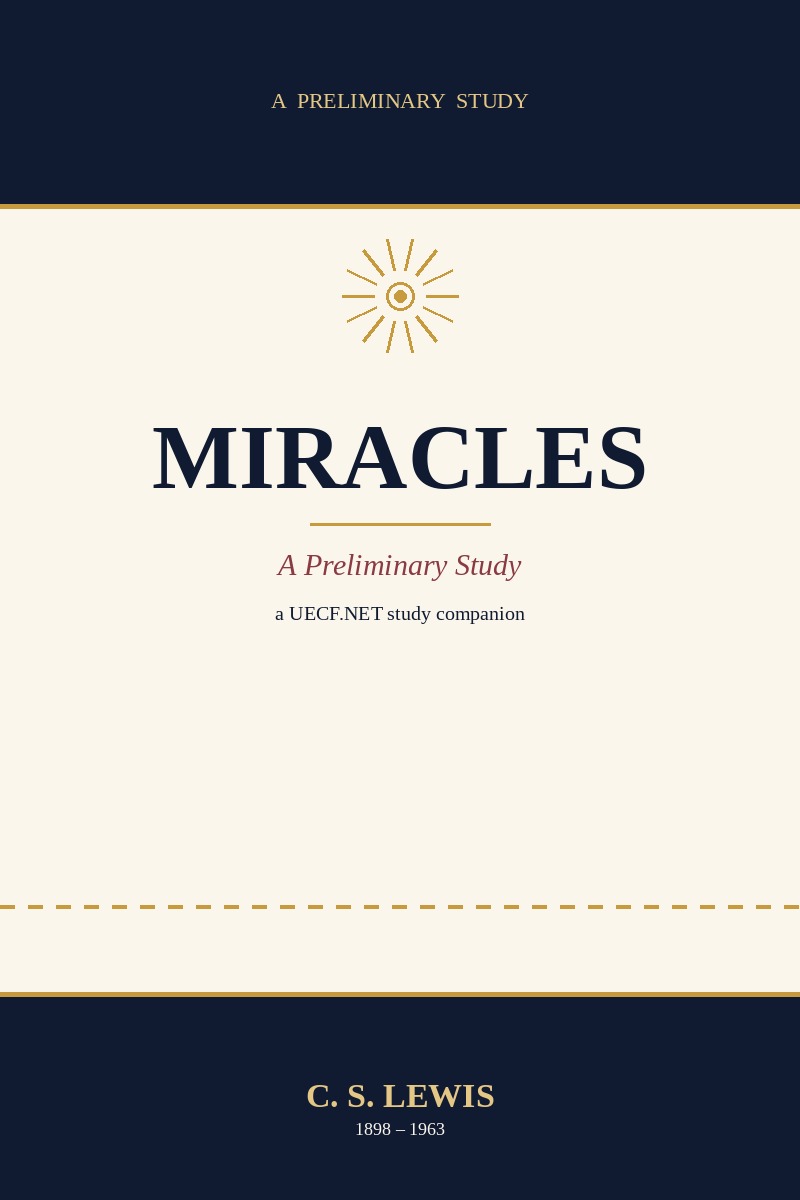 Cover art for the UECF.NET Miracles study companion, by C. S. Lewis