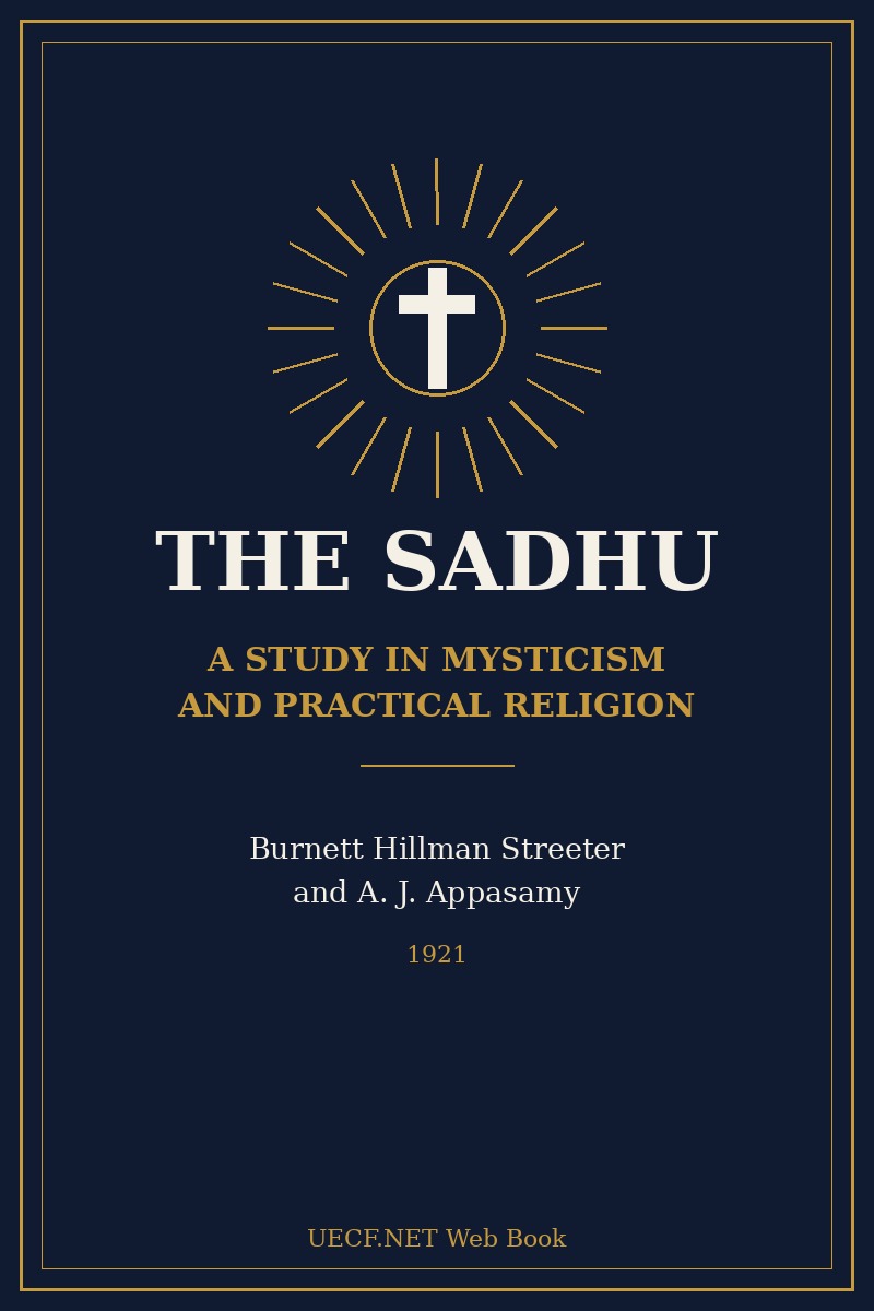 UECF.NET cover card for The Sadhu: A Study in Mysticism and Practical Religion by B. H. Streeter and A. J. Appasamy — an original UECF.NET design, not the publisher's cover art
